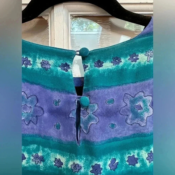 Vintage Quo-Silk 100% Silk Watercolor Floral Short Sleeve Blouse Size Large L - Picture 4 of 11